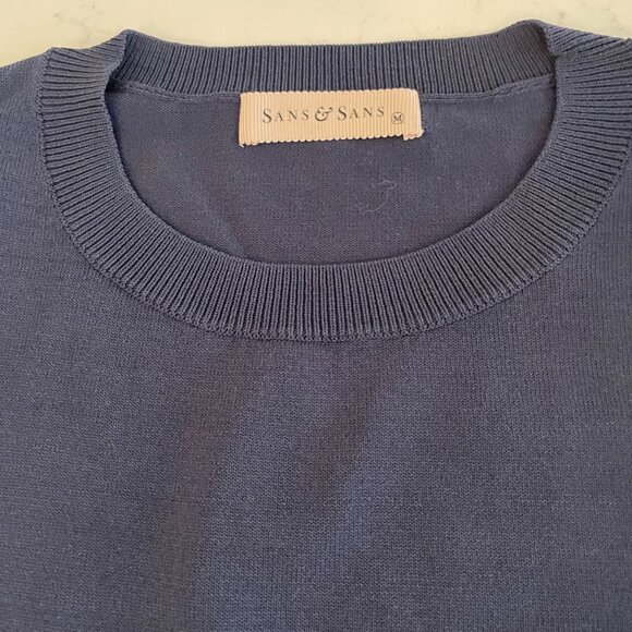 Sans & Sans from Singapore 3/4 Slv Crew Neck Knit Tunic Front Slit Blue Sz S/M - Picture 4 of 14